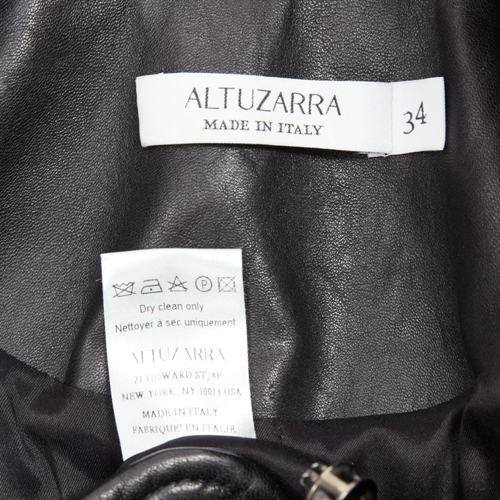 ALTUZARRA black nappa leather double collar deconstructed biker jacket FR34 XS