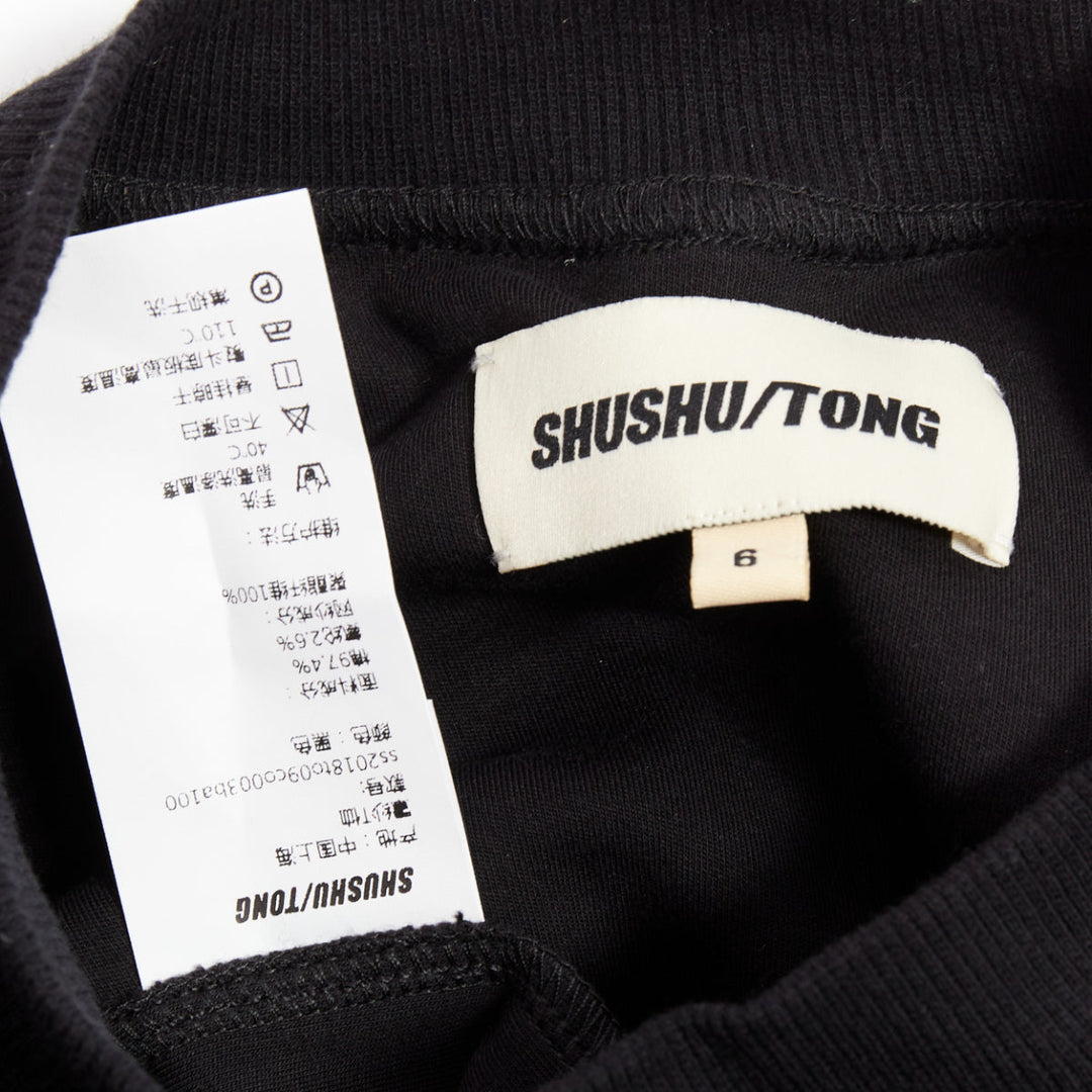 SHUSHU TONG Tulle T-shirt black mesh layered crew neck top UK6 XS
