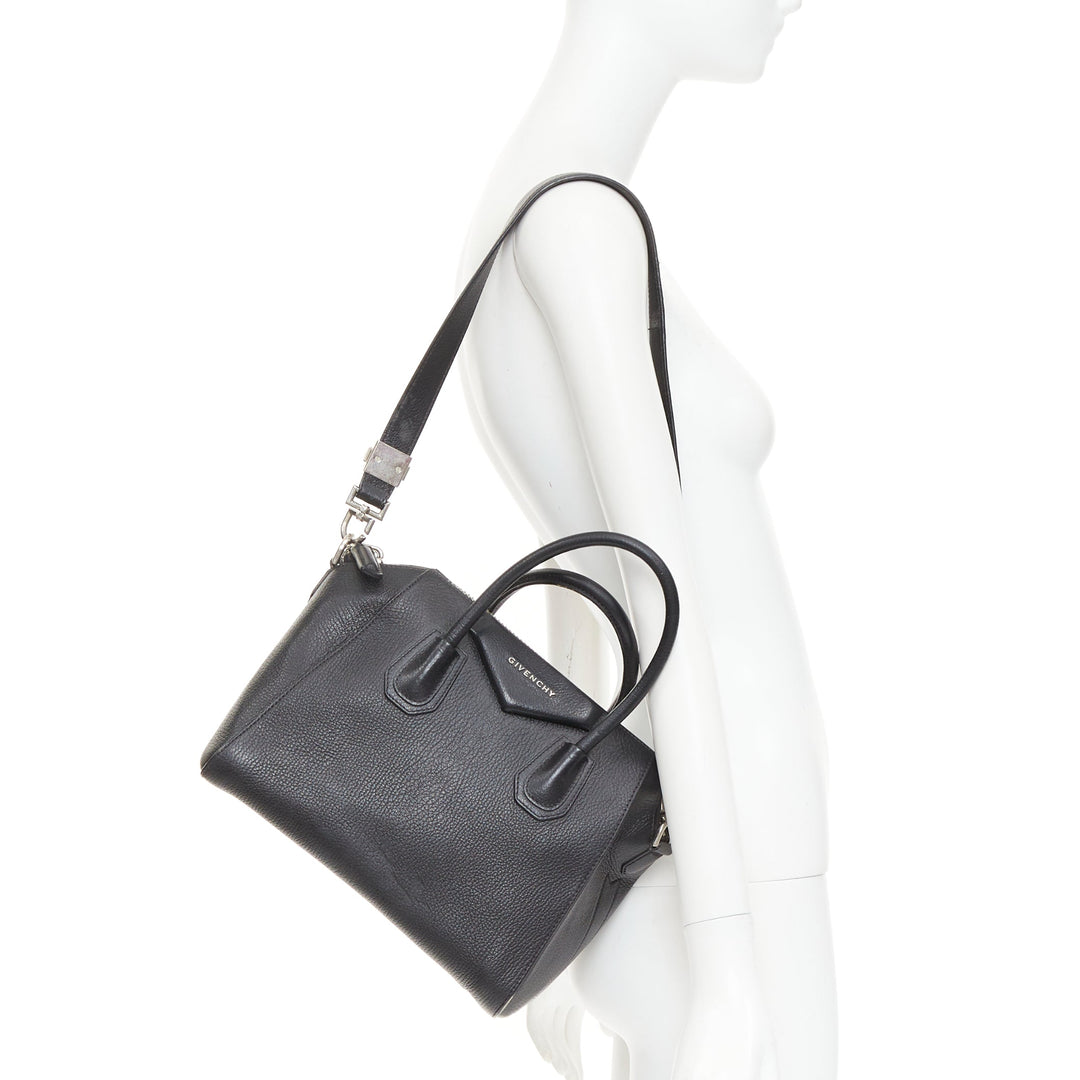 GIVENCHY Antigona Small black grained leather trapezoid structured tote bag