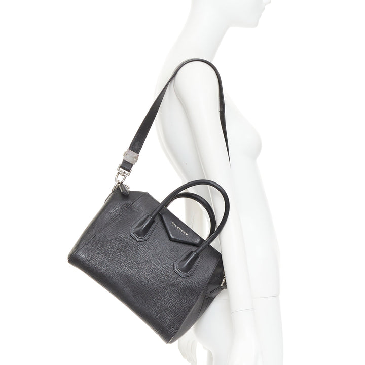 GIVENCHY Antigona Small black grained leather trapezoid structured tote bag