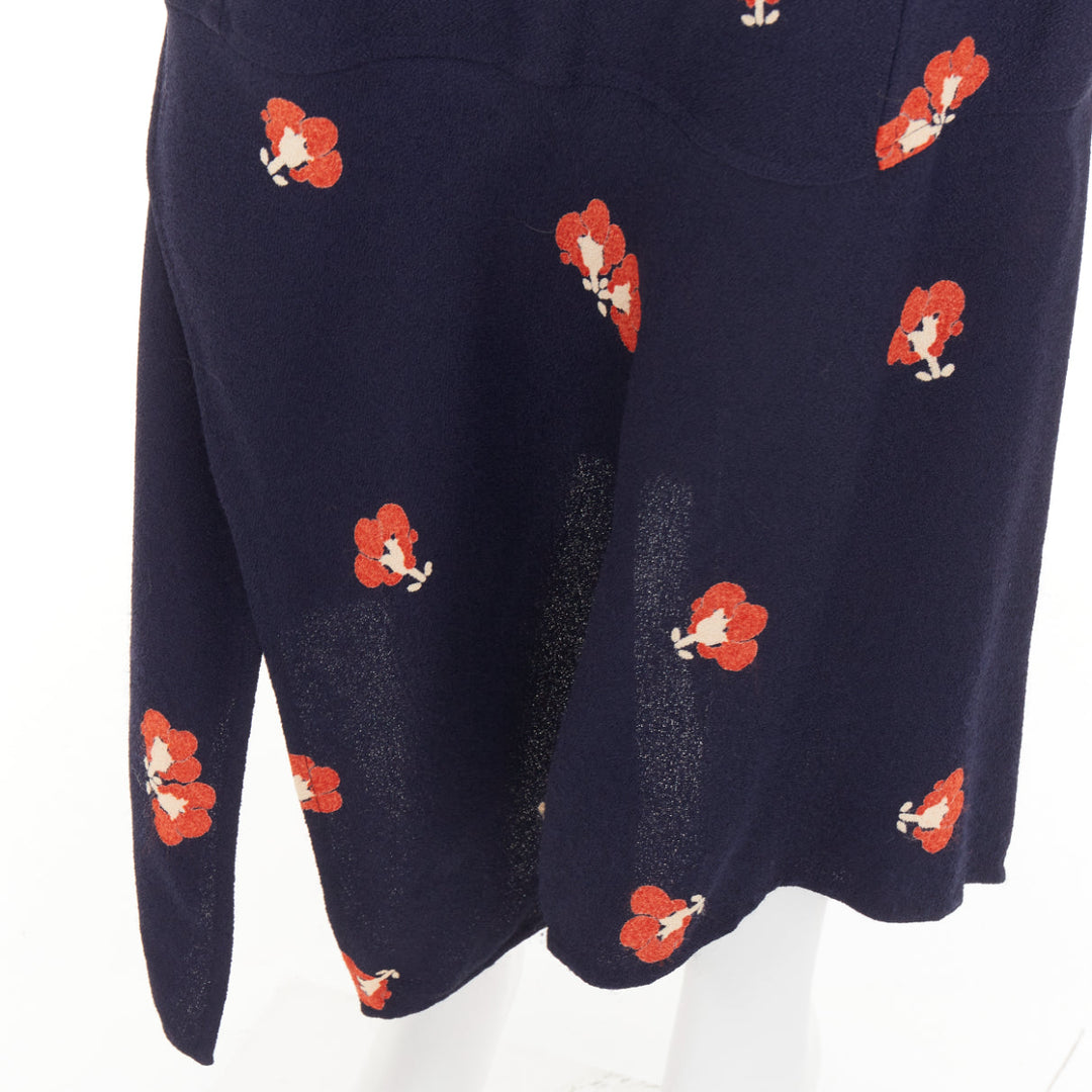 VICTORIA BECKHAM 2018 navy orange floral print asymmetric panelled skirt UK10 M