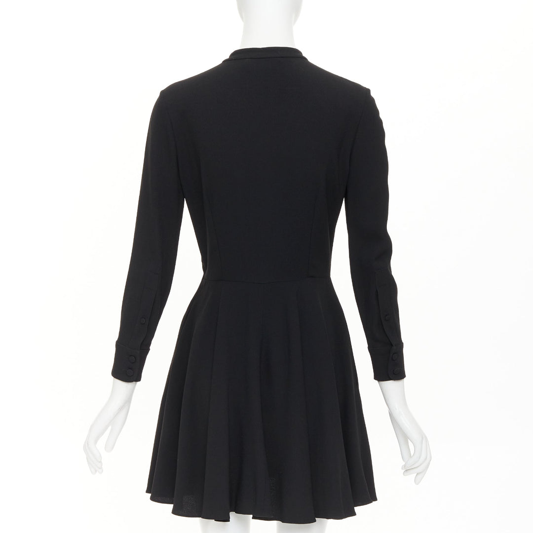 SAINT LAURENT 2013 pussy bow long sleeve flared button placket mini dress FR36 S