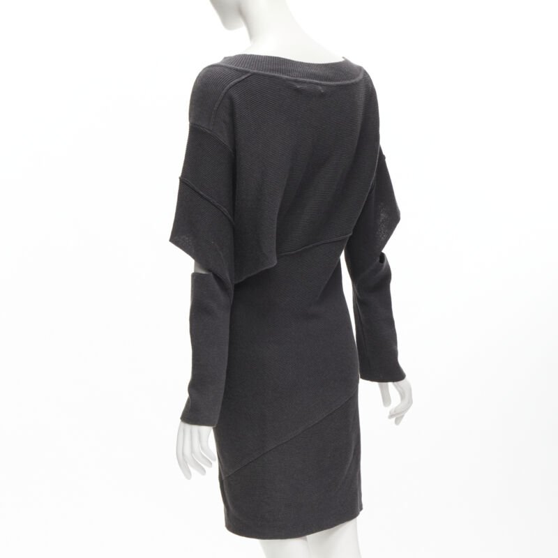 rare ISSEY MIYAKE 1980's Vintage grey deconstructed bias cutout sweater dress M