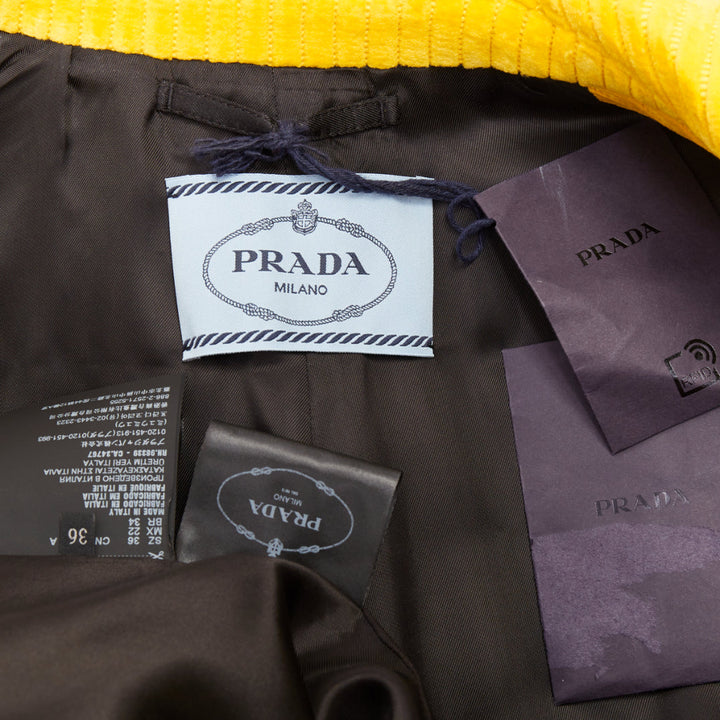 PRADA 2021 Runway yellow cotton corduroy puff sleeve oversized coat IT38 XS