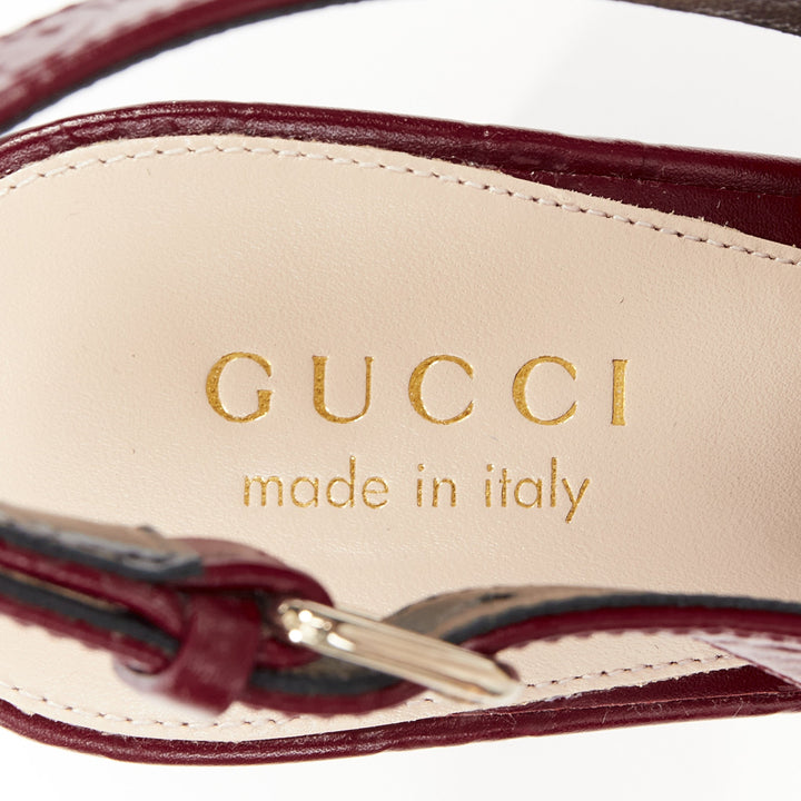 GUCCI 2024 Runway Ottavia burgundy GG embossed leather chunky platform heel EU38