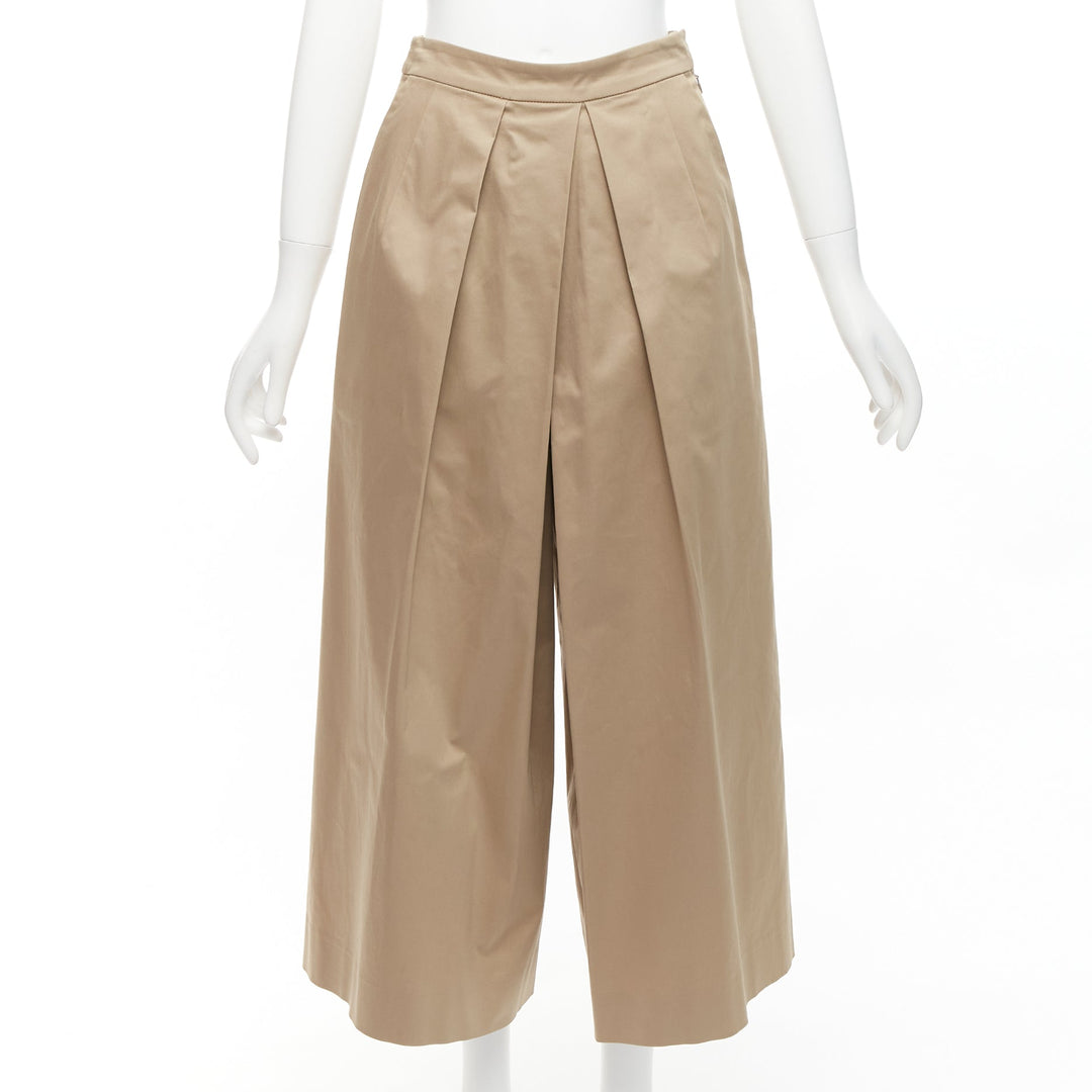 TOME 100% coated cotton tan brown pleated front wide leg pants US2 S