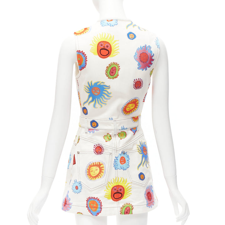 LOUIS VUITTON 2023 Yayoi Kusama Sun Faces white denim monogram zip dress FR34 XS