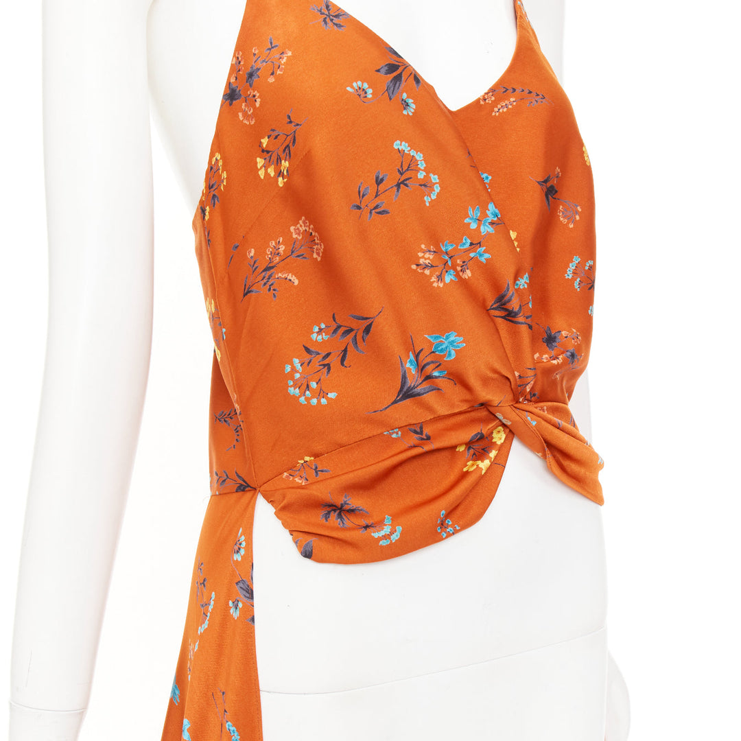 CAROLINE CONSTAS 2018 orange floral silk crop twist high low trained camisole M
