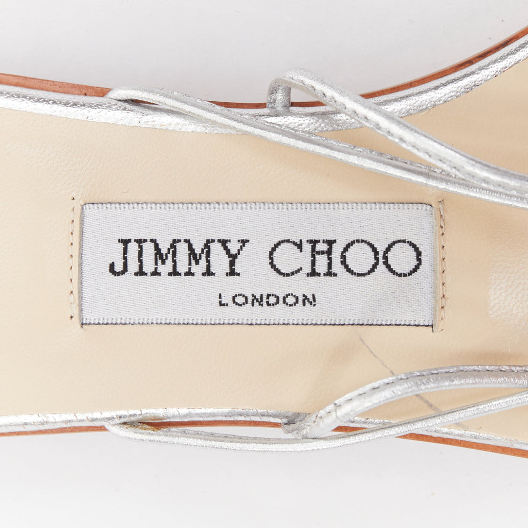 JIMMY CHOO Cache silver nappa yellow strass embellished strap sandals EU36.5