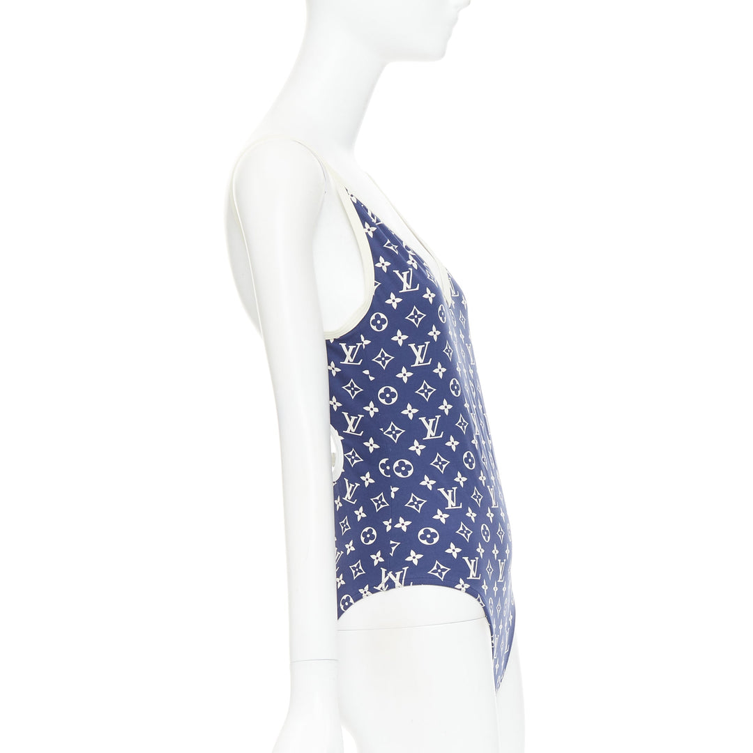 LOUIS VUITTON 2020 Escale blue white monogram one piece swimsuit FR38 M