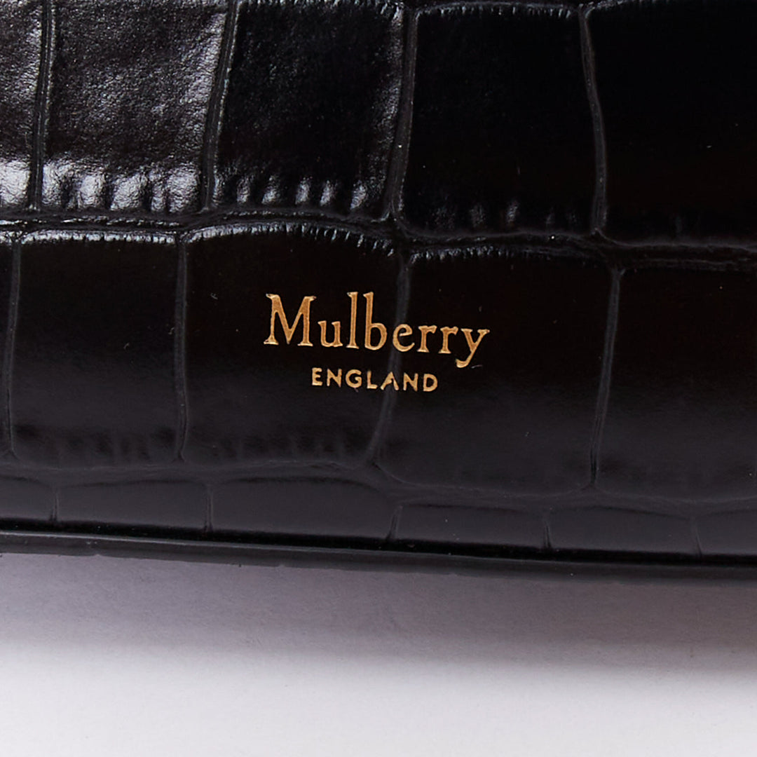 MULBERRY Micro Seaton black embossed cow hide gold turnlock logo crossbody bag