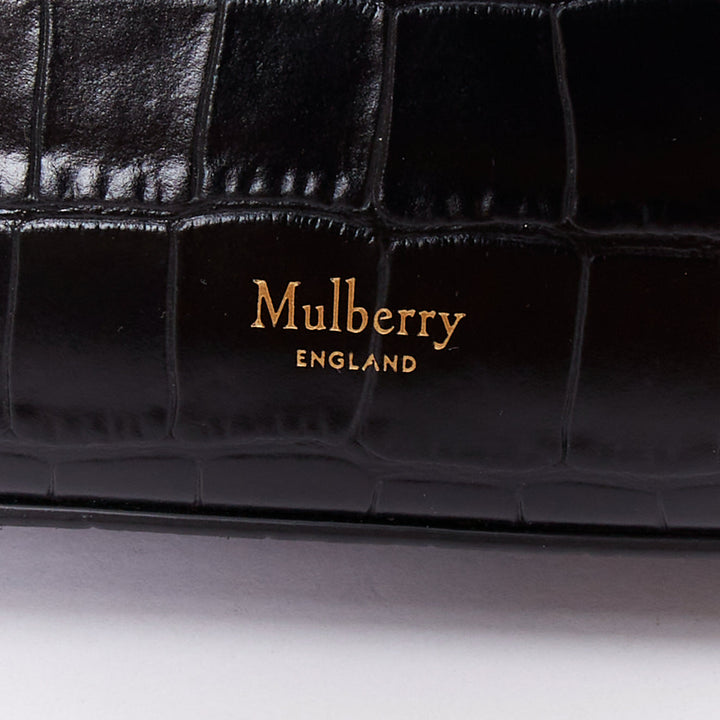 MULBERRY Micro Seaton black embossed cow hide gold turnlock logo crossbody bag