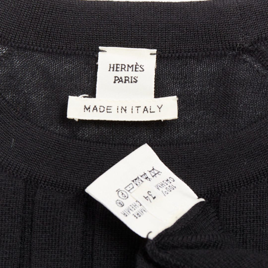 HERMES 100% cashmere black accordion pleated front raglan sweater FR34 XS