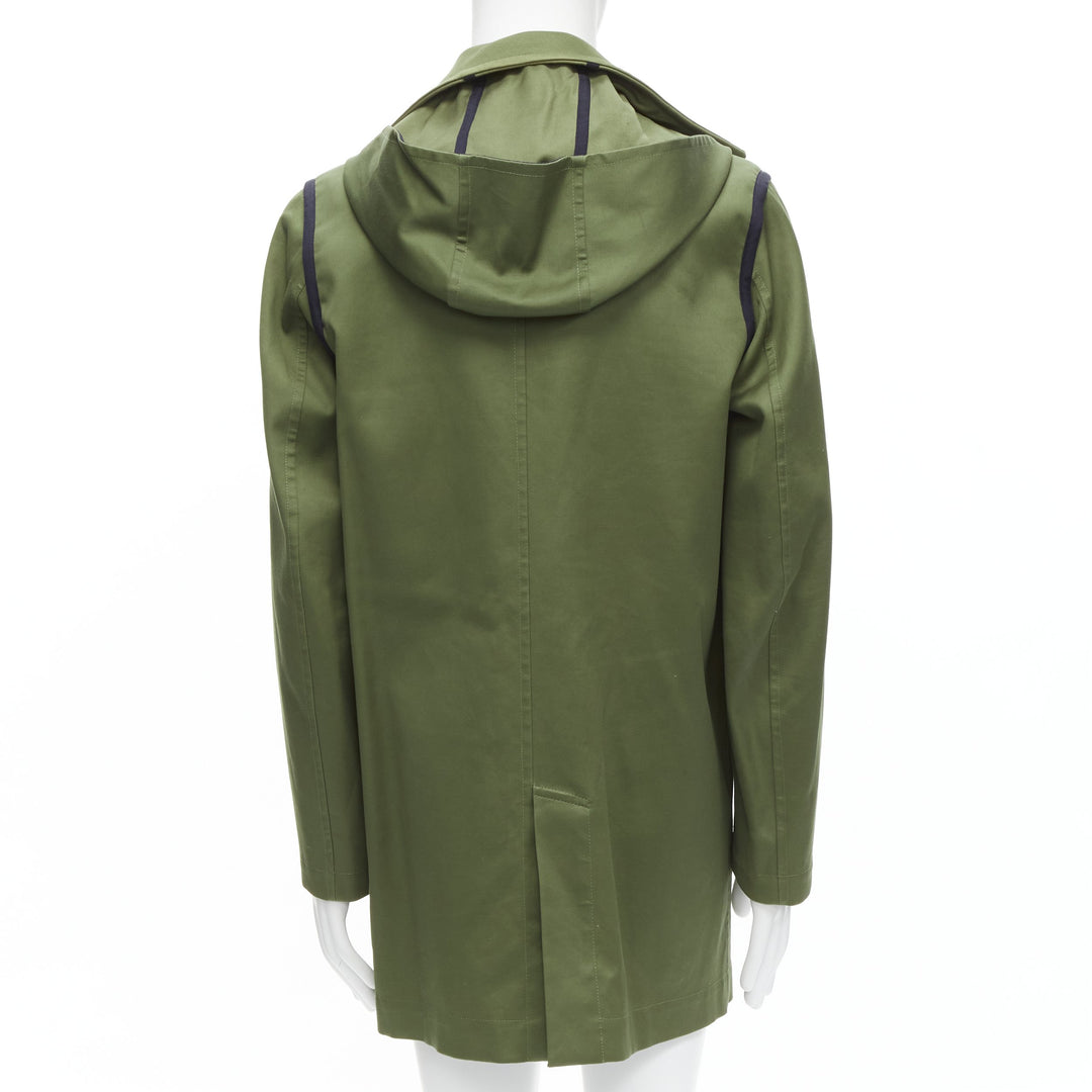 VALENTINO Reversible green navy cotton poplin oversized collar mid coat EU48 M