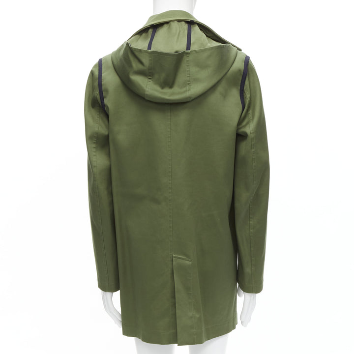 VALENTINO Reversible green navy cotton poplin oversized collar mid coat EU48 M