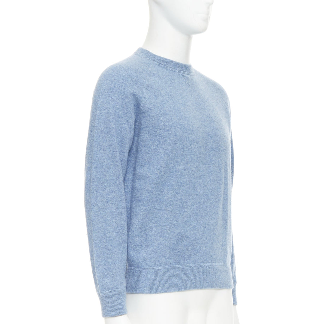 BRUNELLO CUCINELLI light blue virgin wool cashmere silk crew sweater IT50 L