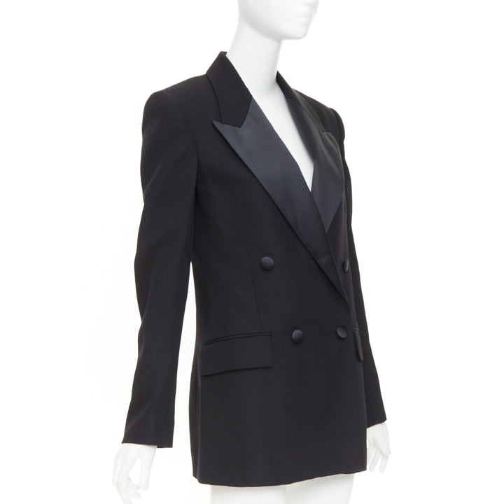 STELLA MCCARTNEY 2023 black wool satin double breasted tuxedo blazer IT38 XS