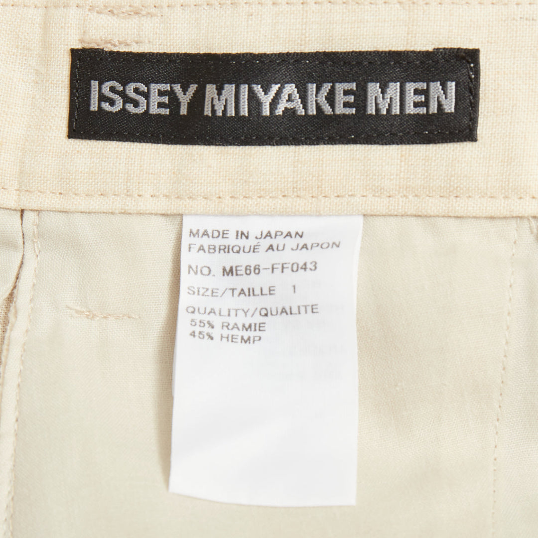 ISSEY MIYAKE MEN ivory  ramie hemp blend front crease tapered cropped pant JP1 S