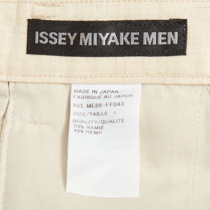 ISSEY MIYAKE MEN ivory  ramie hemp blend front crease tapered cropped pant JP1 S