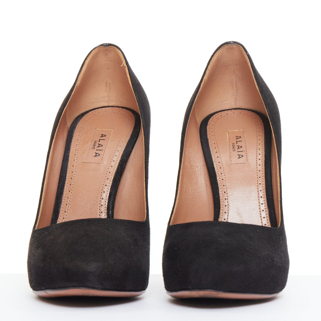 ALAIA black suede leather almond toe high heel court pumps EU35.5