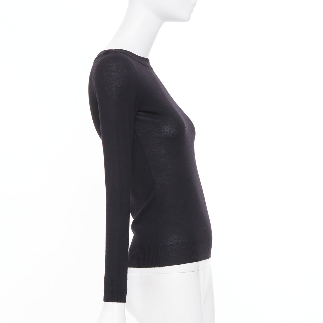 ALAIA fine knit semi sheer black virgin wool boat neck top FR36 S