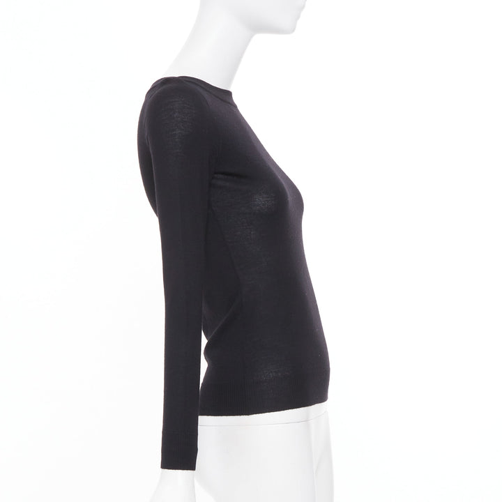 ALAIA fine knit semi sheer black virgin wool boat neck top FR36 S