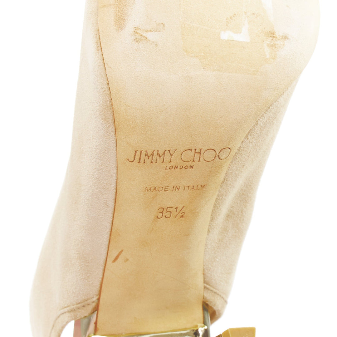JIMMY CHOO Froze beige suede gold heel peep toe booties EU35.5