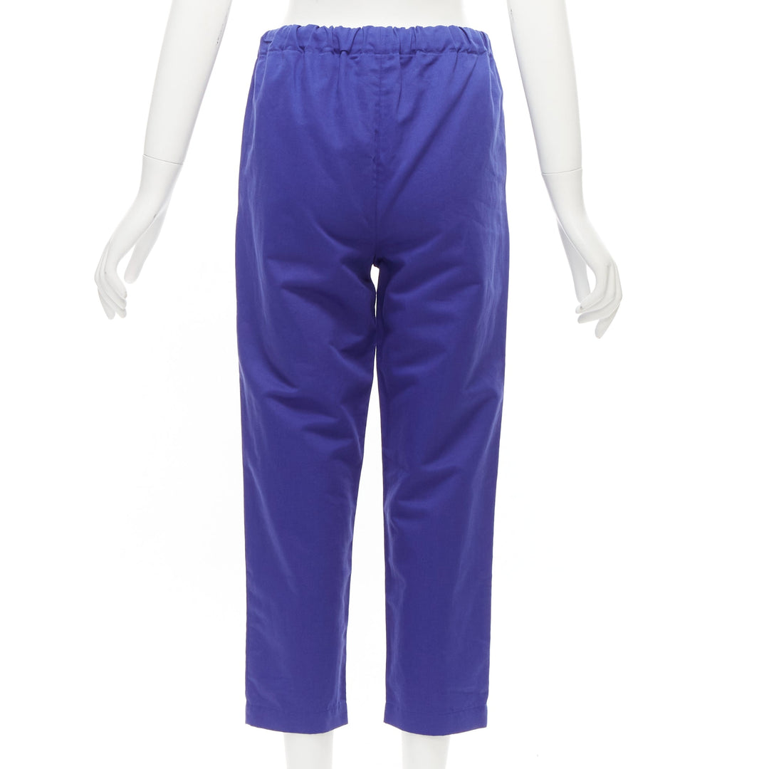 MARNI cobalt blue cotton linen minimalistic drawstring cropped pants