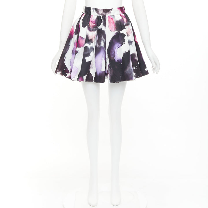 ALEXANDER MCQUEEN 2022 purple watercolor paint print pleated skirt IT38 XS