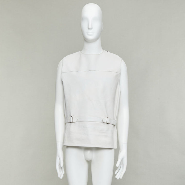 rare PRADA 2023 Runway Raf Simons Vitello white calf leather buckle vest IT50 L