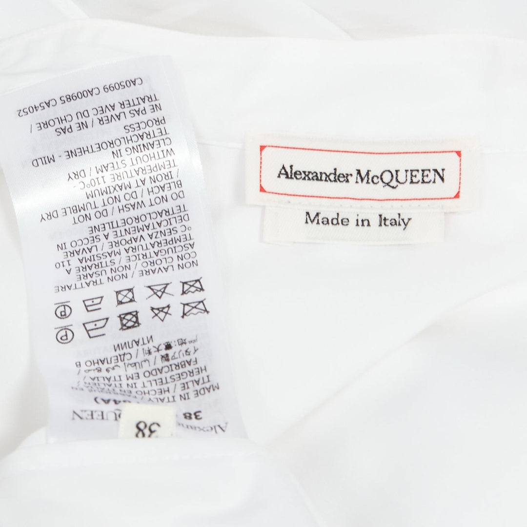 ALEXANDER MCQUEEN white cotton frill sleeve mandarin neck tunic shirt IT38 XS