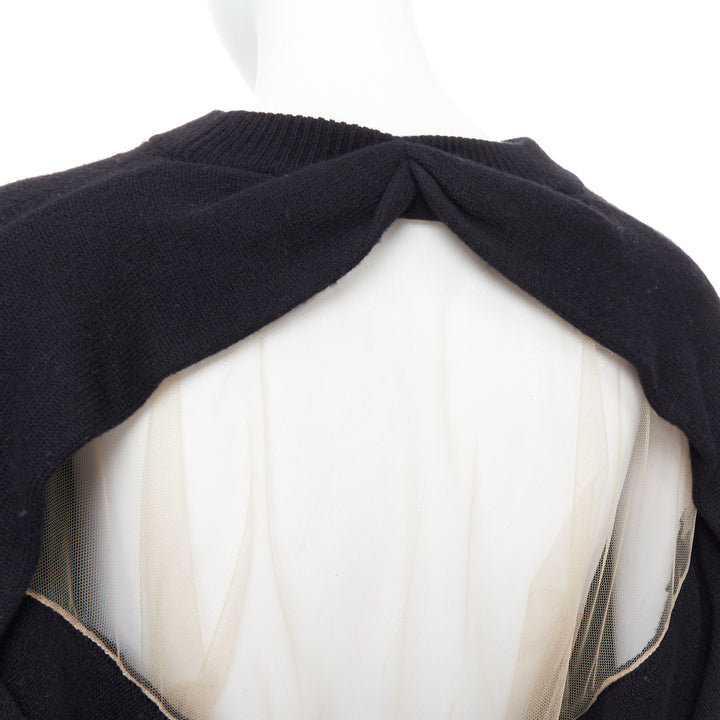 ALEXANDER WANG black wool blend nude sheer back crop sweater S
