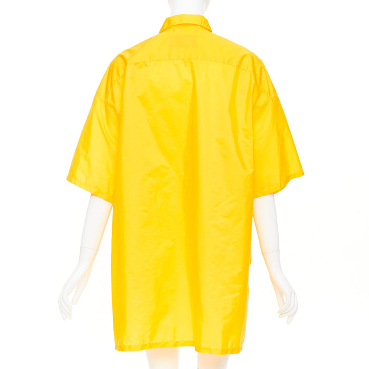 PRADA 2022 Re-Nylon logo plaque yellow short sleeve bowling shirt M
