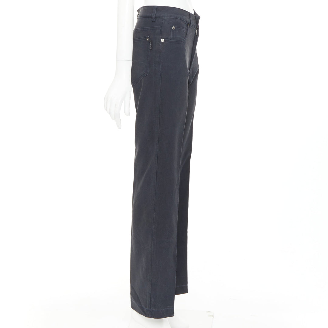 GUCCI black washed logo tab pocketed mid waist straight leg pants IT38 XS