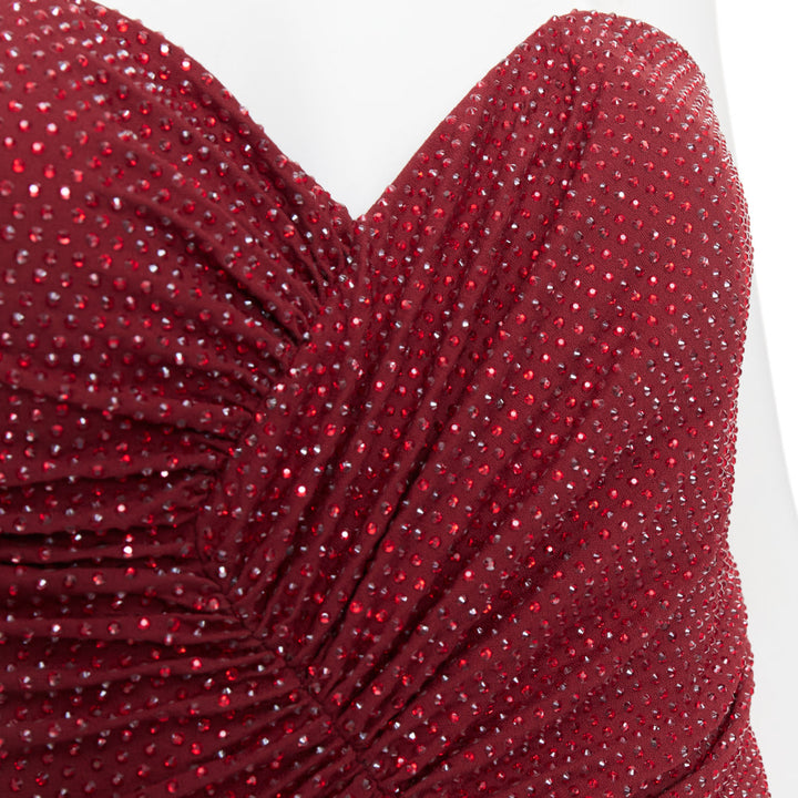 ALEXANDRE VAUTHIER Daring Red crystal strass sweetheart ruched slit gown dress