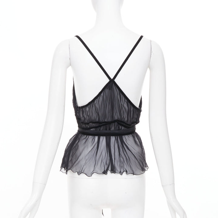 PHILOSOPHY 2014 black sheer silk georgette wrap ruffle peplum camisole IT46 XL