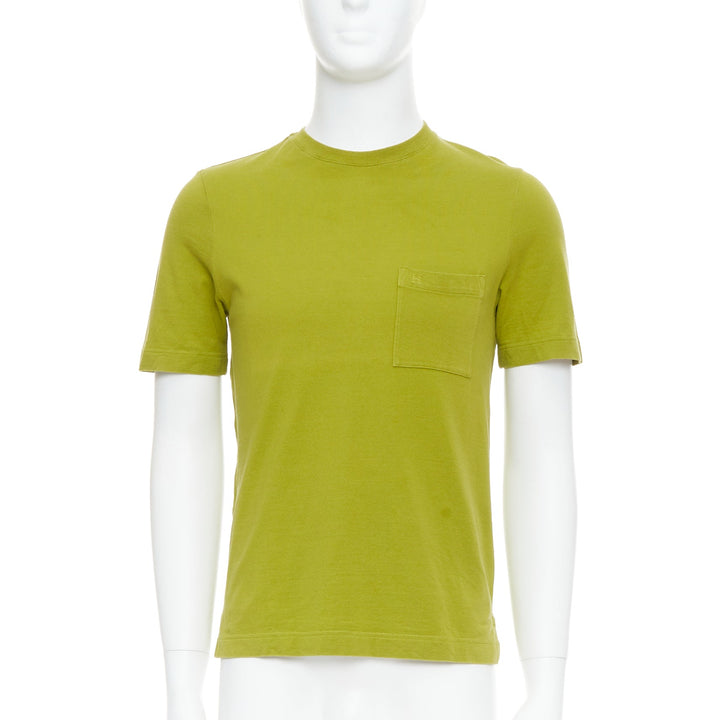 HERMES olive green cotton H logo crew neck pocket t-shirt top XS