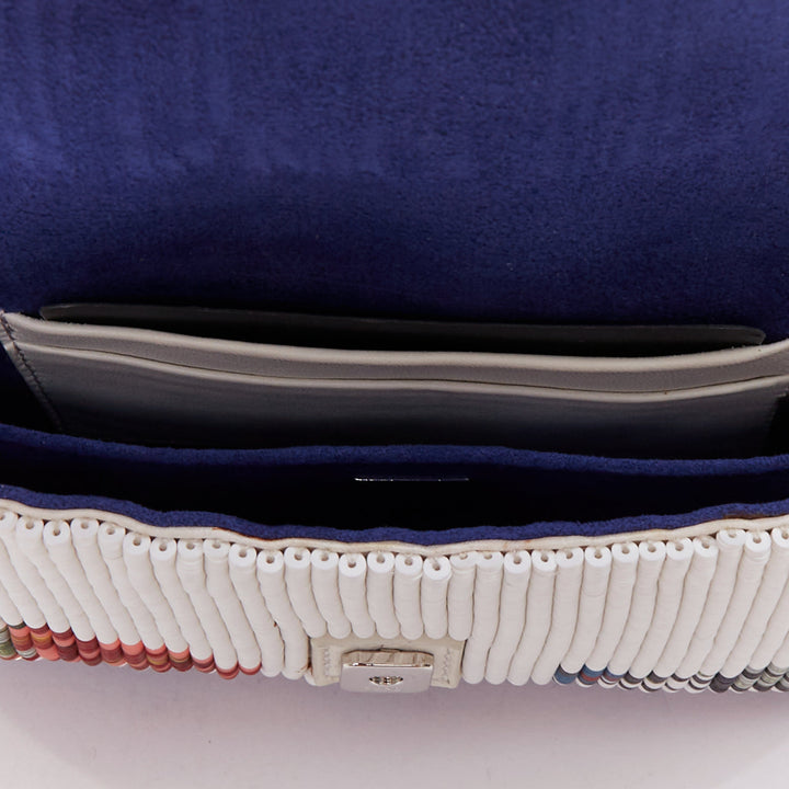 FENDI Micro Baguette blue colorful needlepoint beaded FF logo flap chain bag