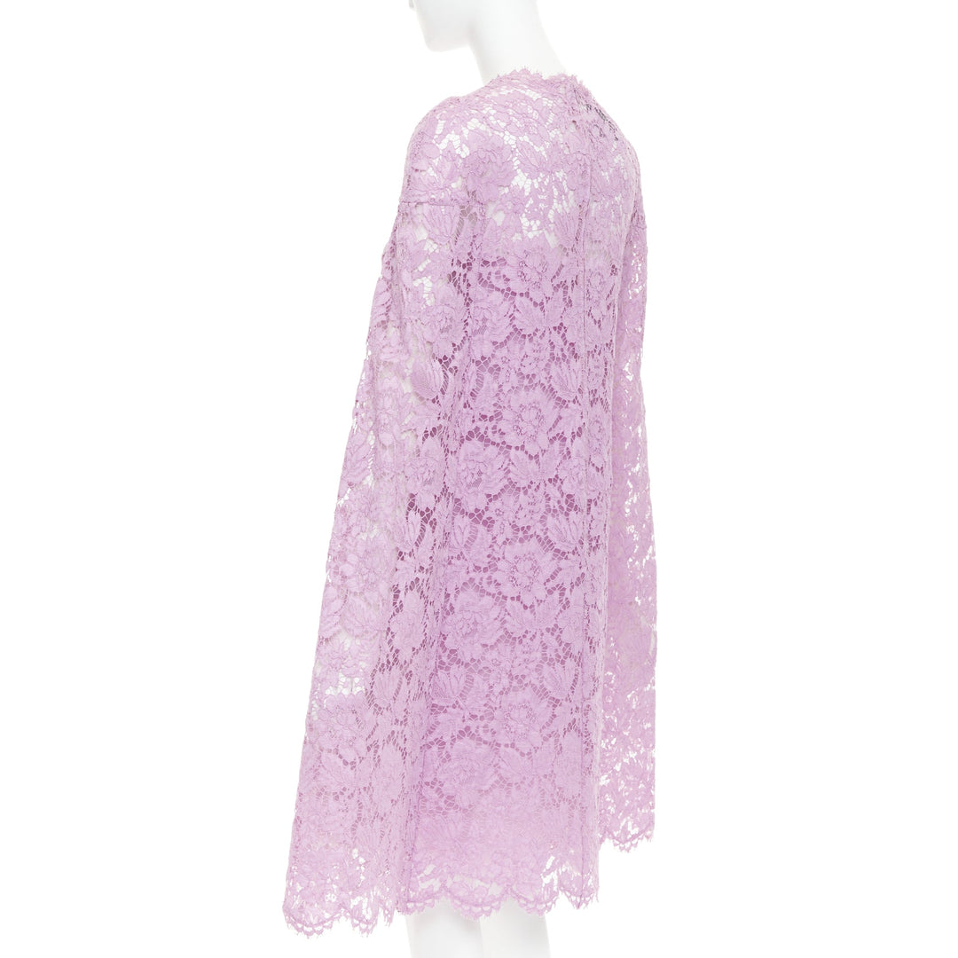VALENTINO purple floral lace cape sleeve silk lined mini dress IT40 S