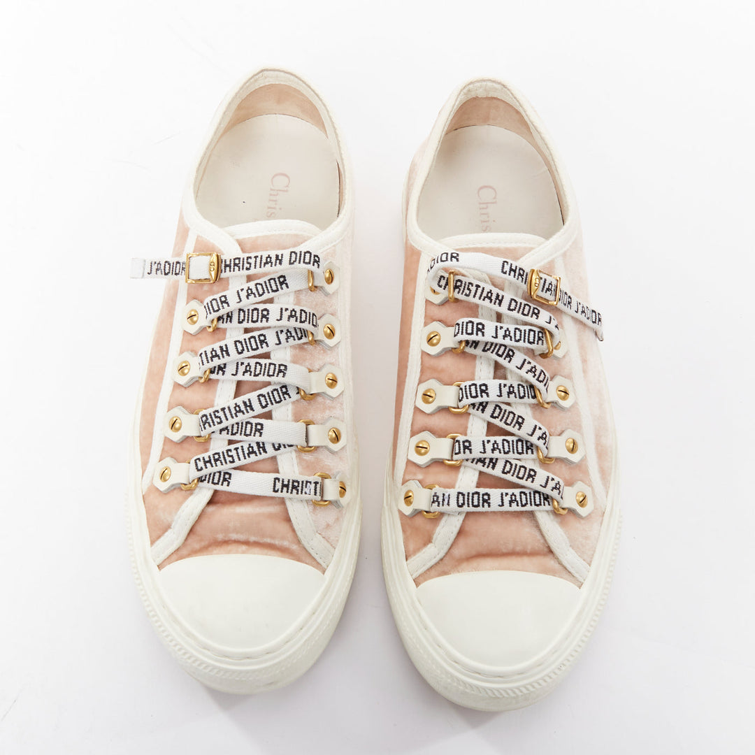 CHRISTIAS DIOR WalknDior pink velvet logo lace up low platform sneakers EU37.5
