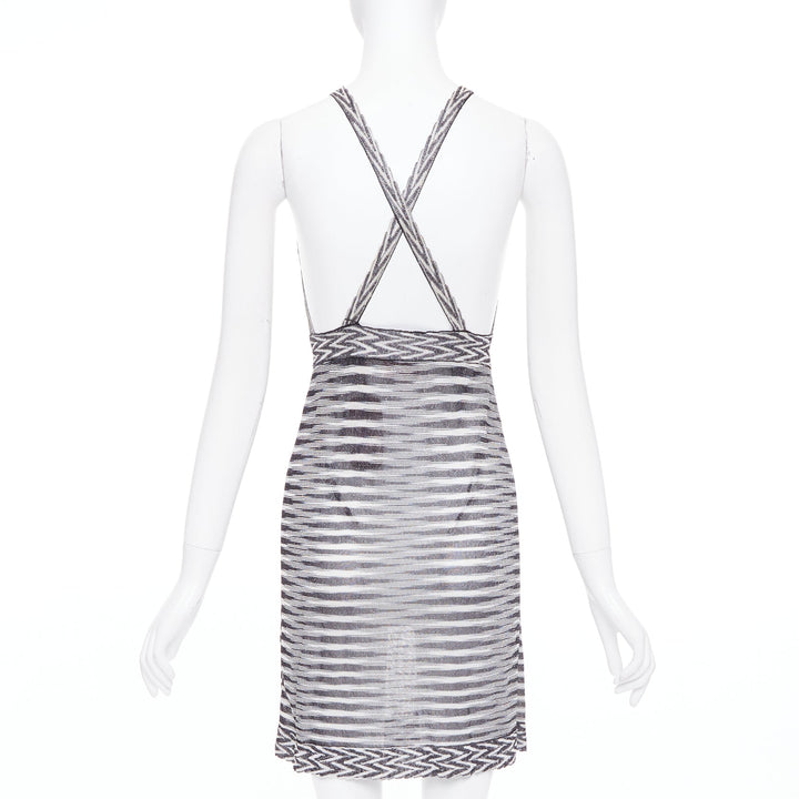 MISSONI Armonia black metallic grey striped jersey lurex knit dress IT38 XS