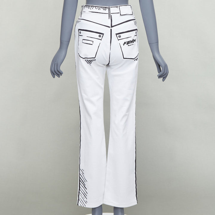 FENDI California Sky Joshua Vides white trompe loeil illustration jeans IT38 XS