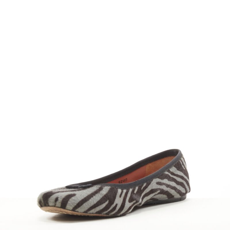 ALAIA grey zebra stripe calf hair bow trim ballerina flats EU37.5