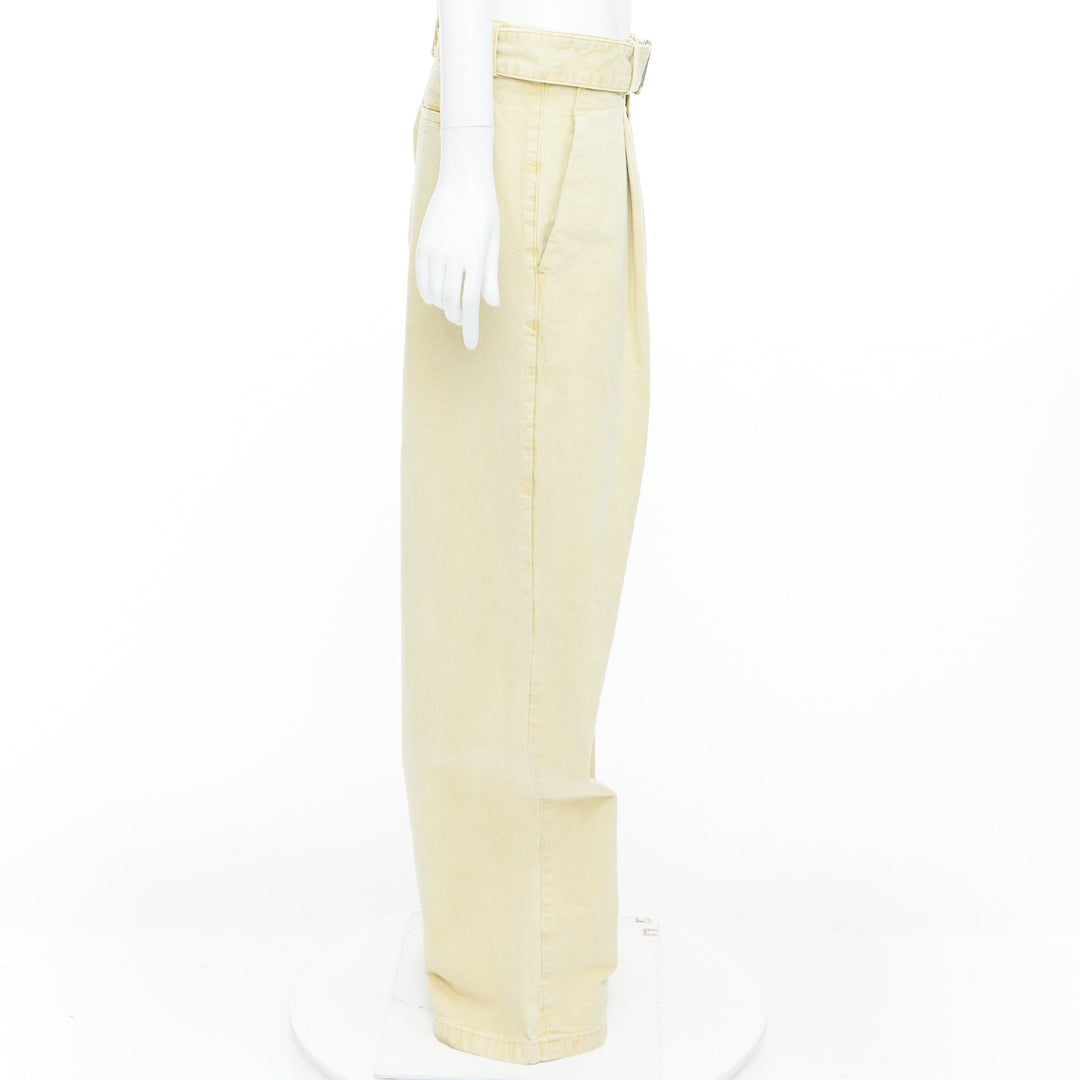 JIL SANDER + washed yellow cotton belted wide leg pants FR38 M