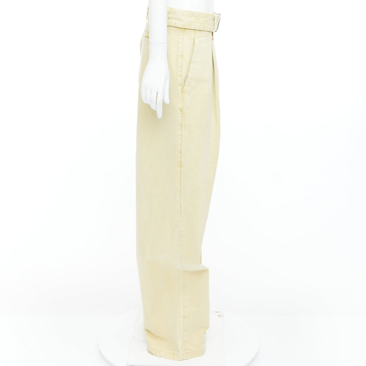 JIL SANDER + washed yellow cotton belted wide leg pants FR38 M