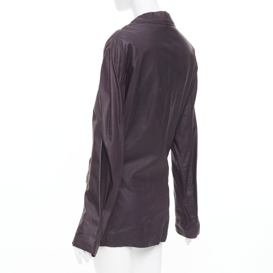 BOTTEGA VENETA aubergine dark purple washed leather flap pockets jacket IT48 M