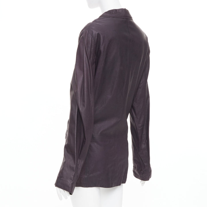 BOTTEGA VENETA aubergine dark purple washed leather flap pockets jacket IT48 M