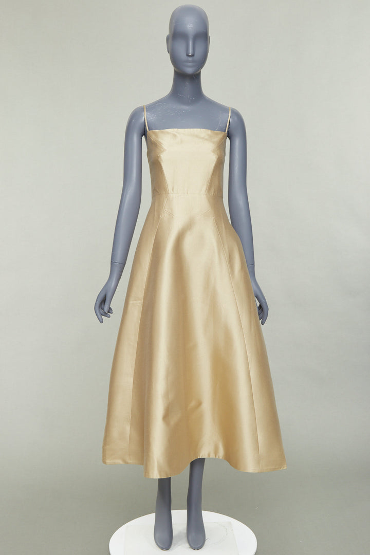 GABRIELA HEARST Herve champagne gold wool silk geometric dart dress IT36 XXS