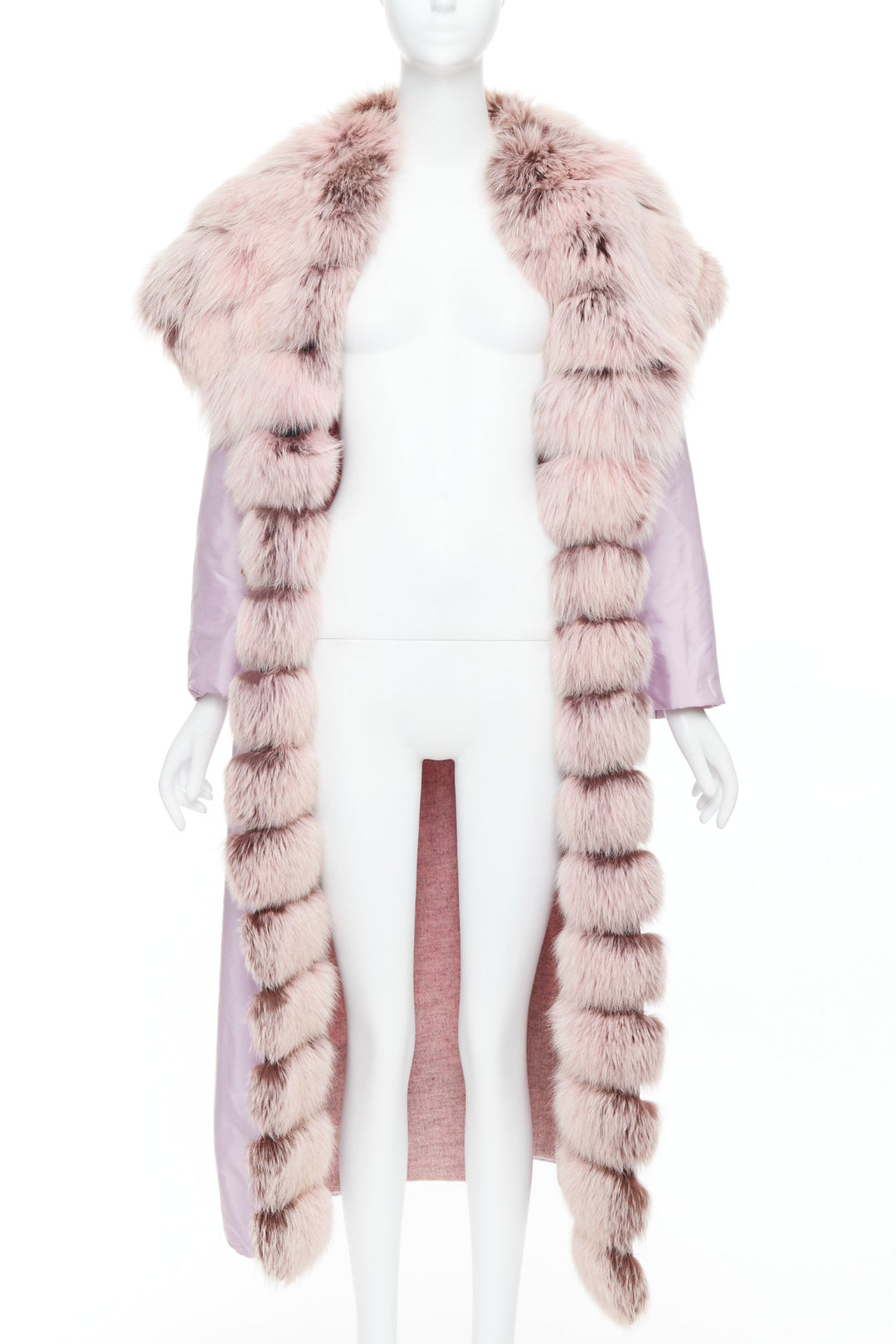 ERMANNO SCERVINO pink fur collar purple nylon wool lined robe coat IT38 XS