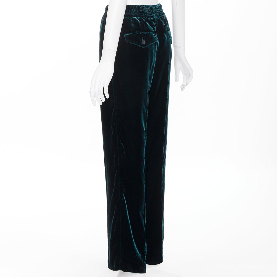 TOM FORD emerald green viscose pleated front drawstring velvet joggers FR36 S